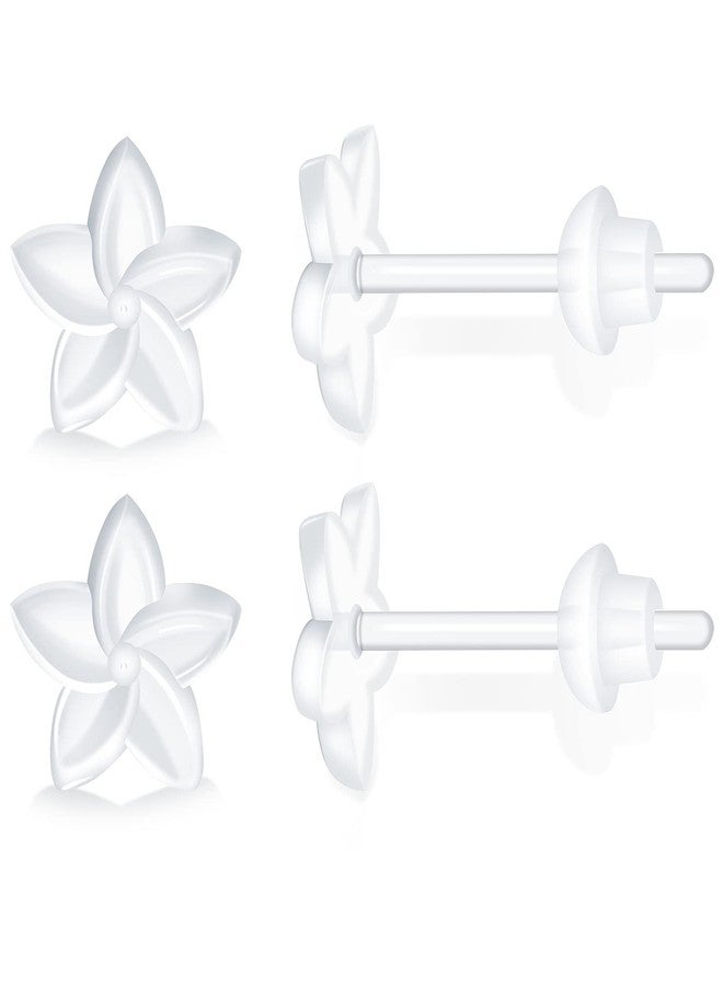 KMEOSCH Clear Plastic Earrings for Sports, 20g Transparent Earrings Spacers Invisible Plastic Post Stud Earrings for Sensitive Ears (6 Pairs, Plumeria Style) - Image 1